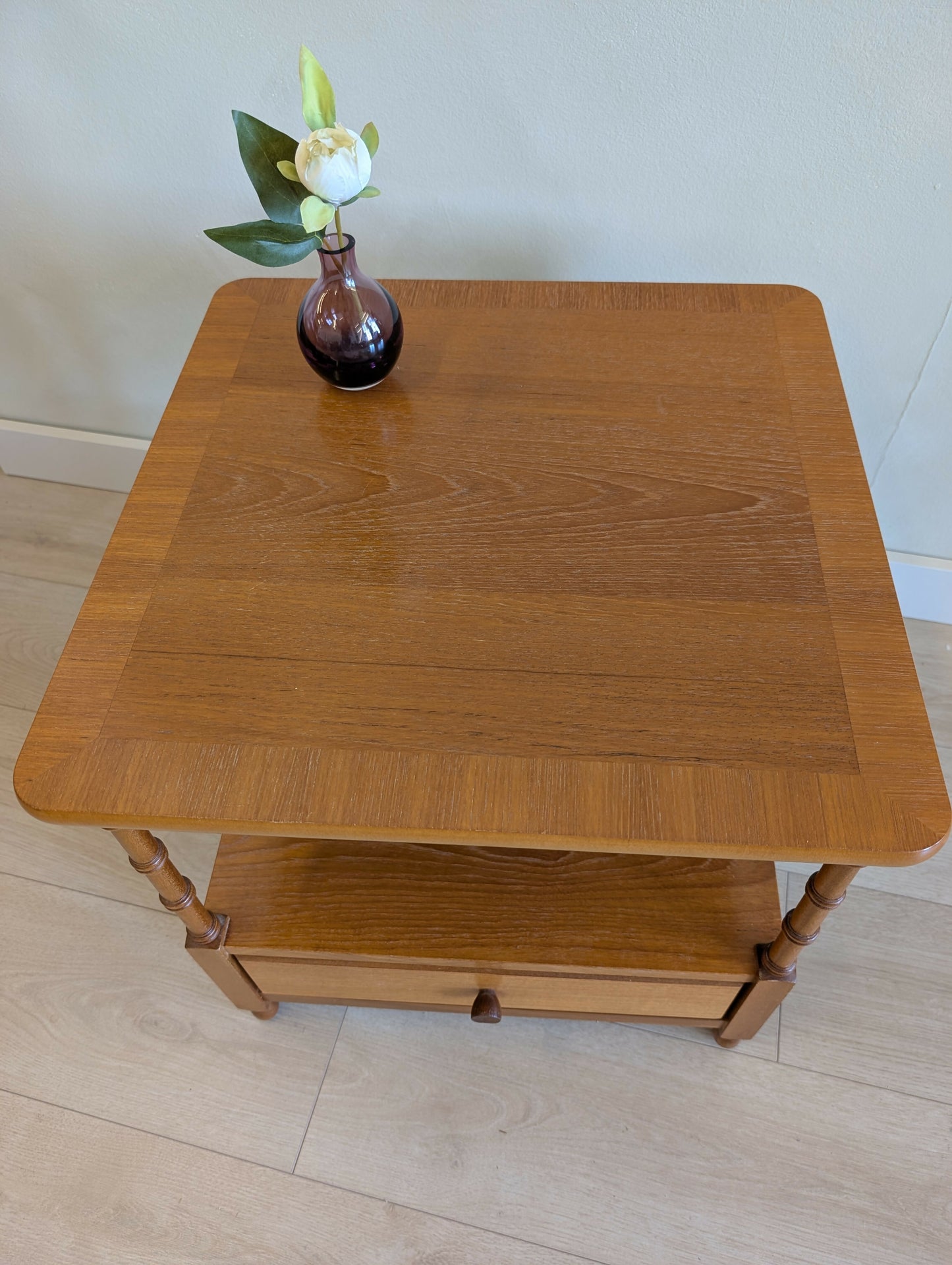 Mid Century Parker Knoll Nathan Teak Side Table with Drawer & Shelf