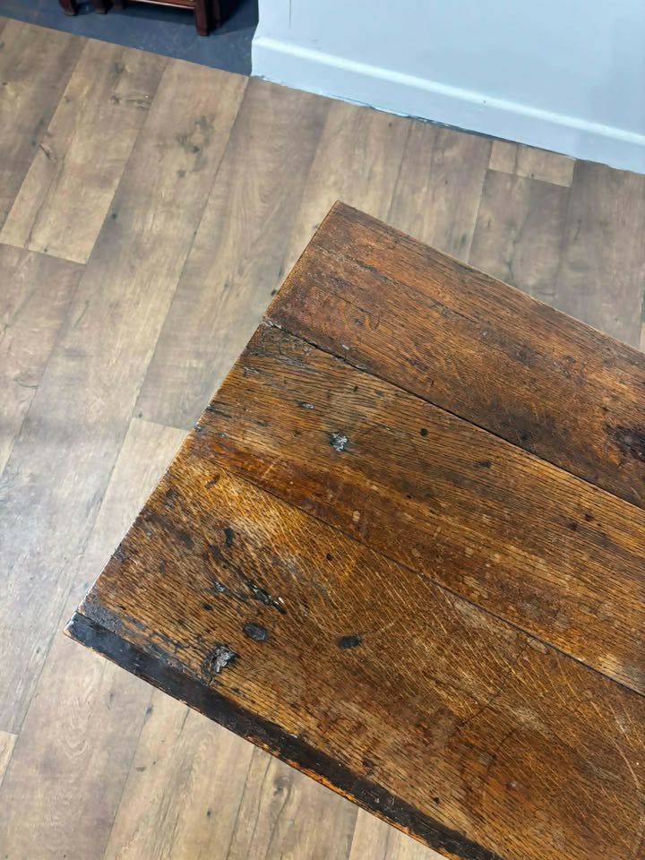 Antique Rustic Oak Side Table – Lift-Up Lid, Unique Construction