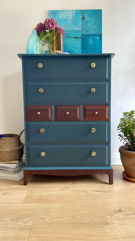 Stag Minstrel Chest of 7 Drawers upcycled in two tones Midcentury Modern
