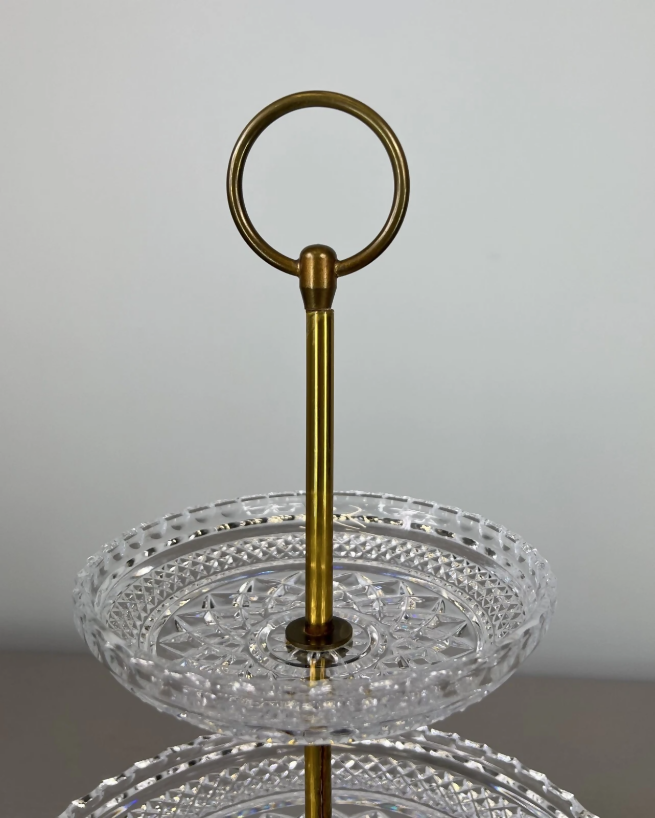 Cake Stand Vintage French Crystal Three Tier Serving Stand Brass Handle LOT 3600