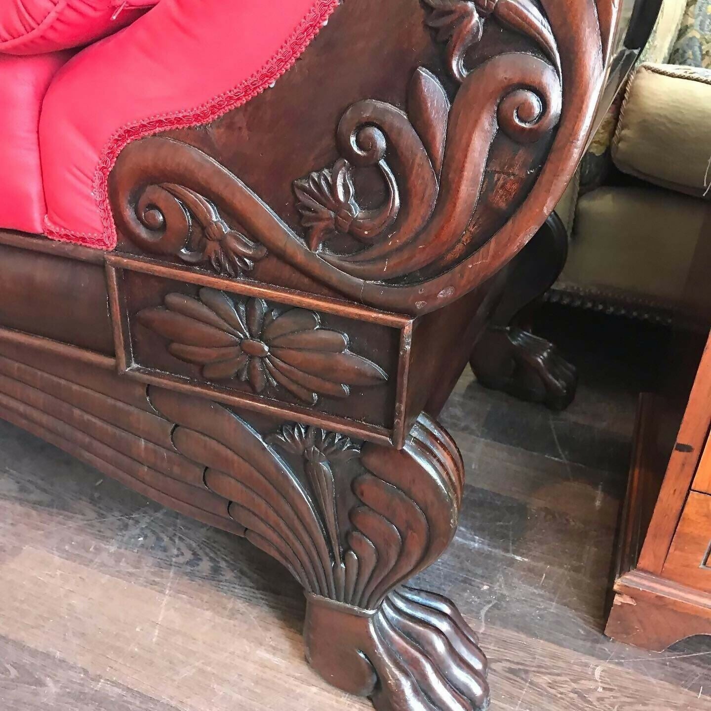 Vintage Victorian 3 Seater Mahogany Sofa With Curved Ends, Lions Paw Feet. Stunning!!