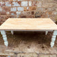 Solid Farmhouse Dining Table | Hand-Finished Painted Base & Natural Wood Top | Rustic Country Kitchen Table