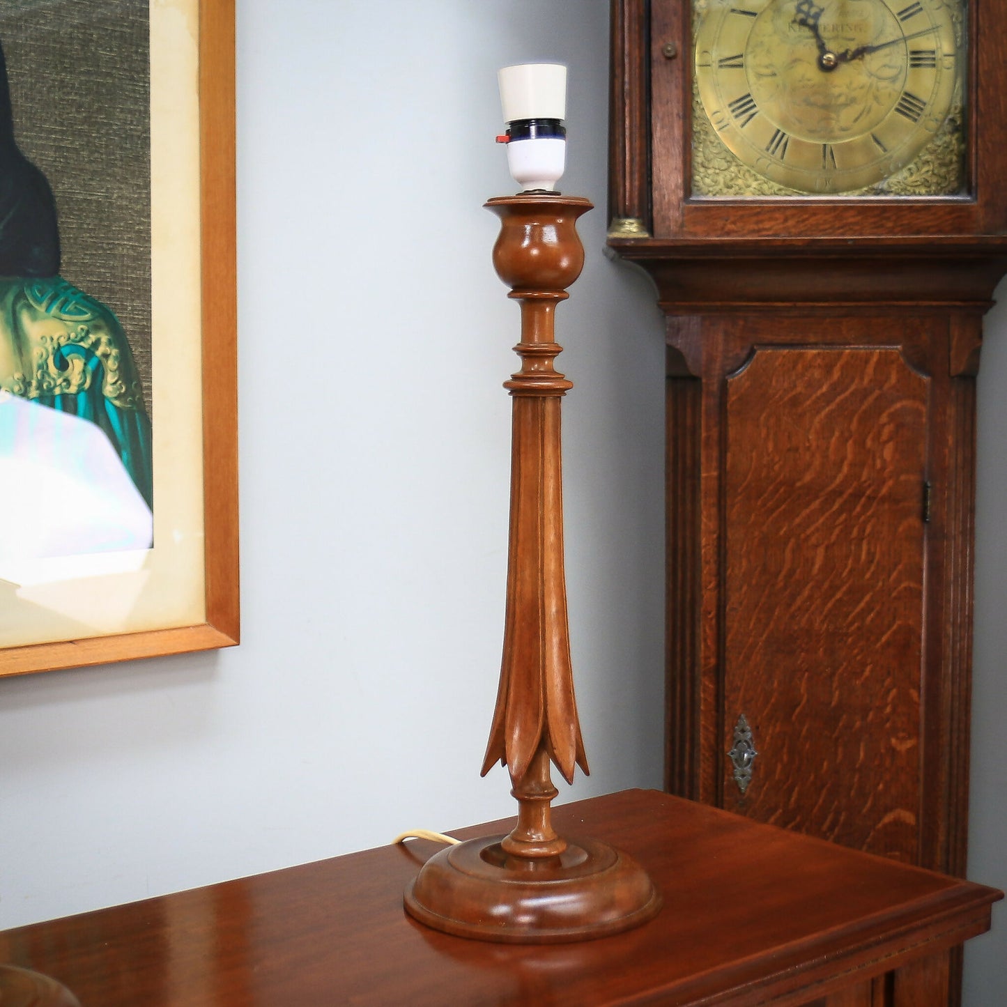 A Pair of Wooden Carved Walnut Table lamps