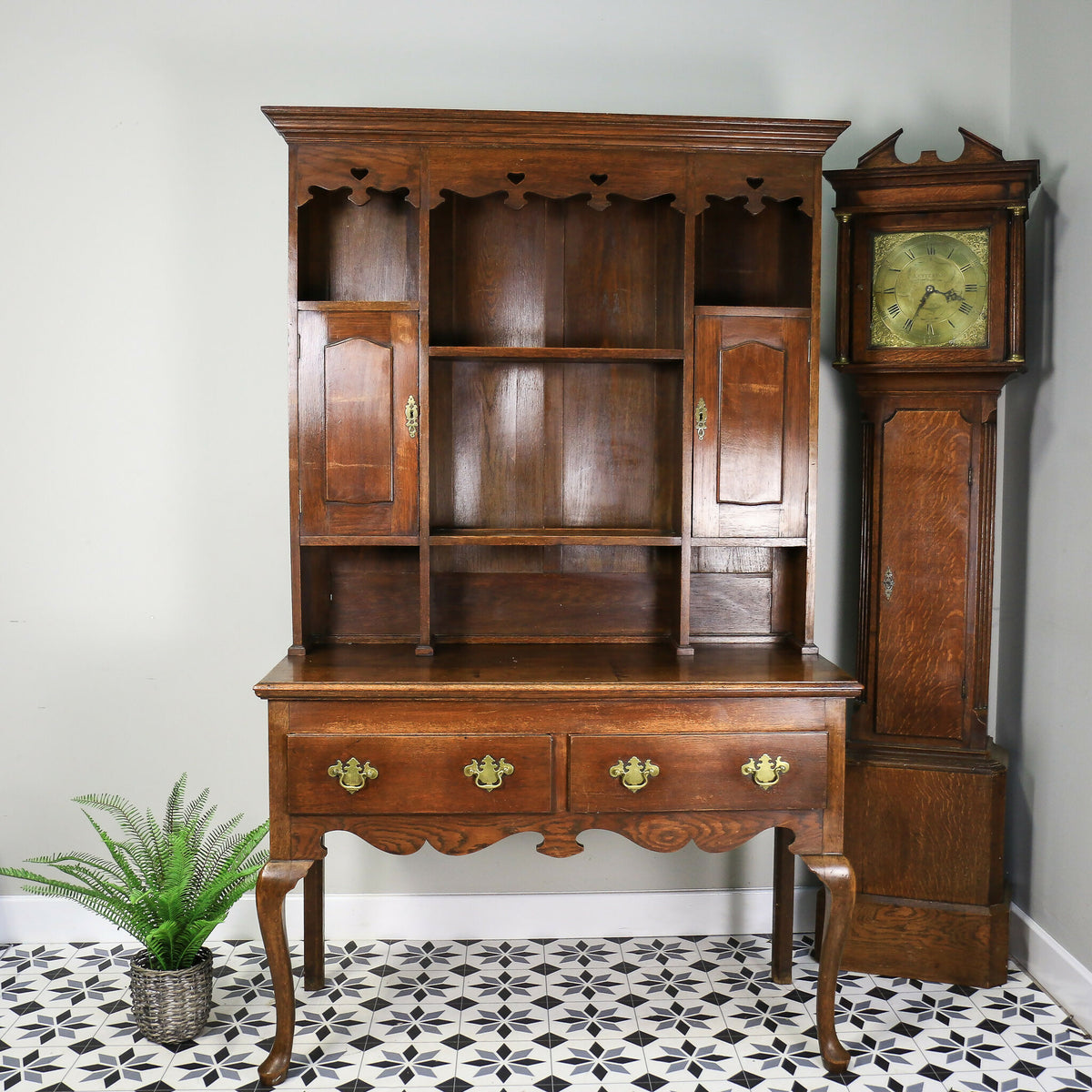 Victorian Solid Oak Dresser with Shelved Rack