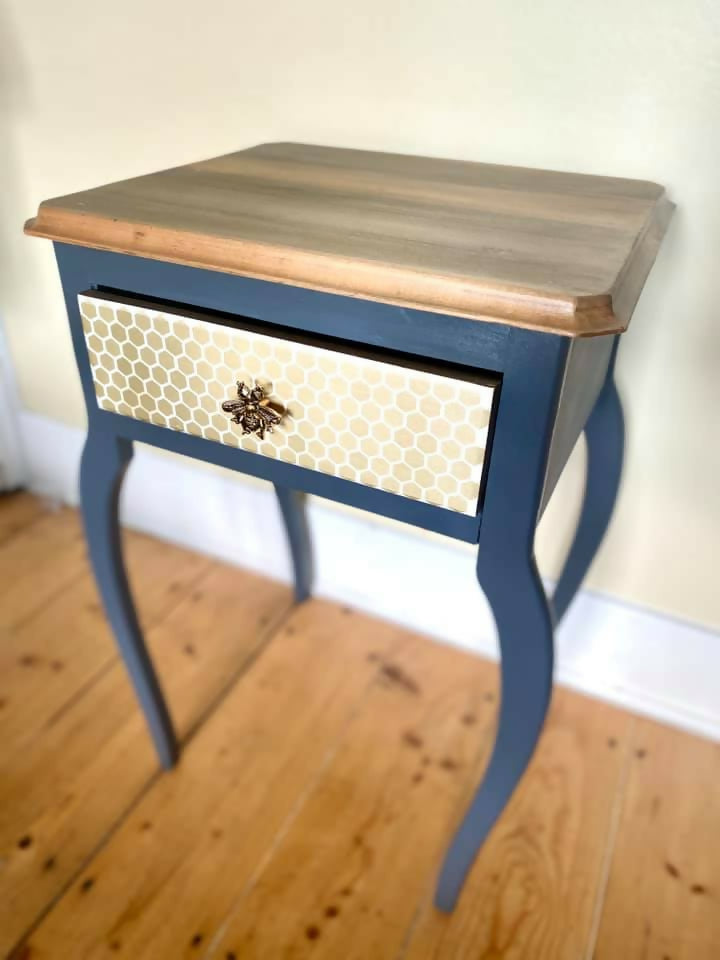 NOW SOLD Hand Painted Grey Side Table (The Beehive)