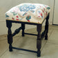 Footstool Vintage Oak Seat. Stool Restored Reupholstered in Linwood Linen