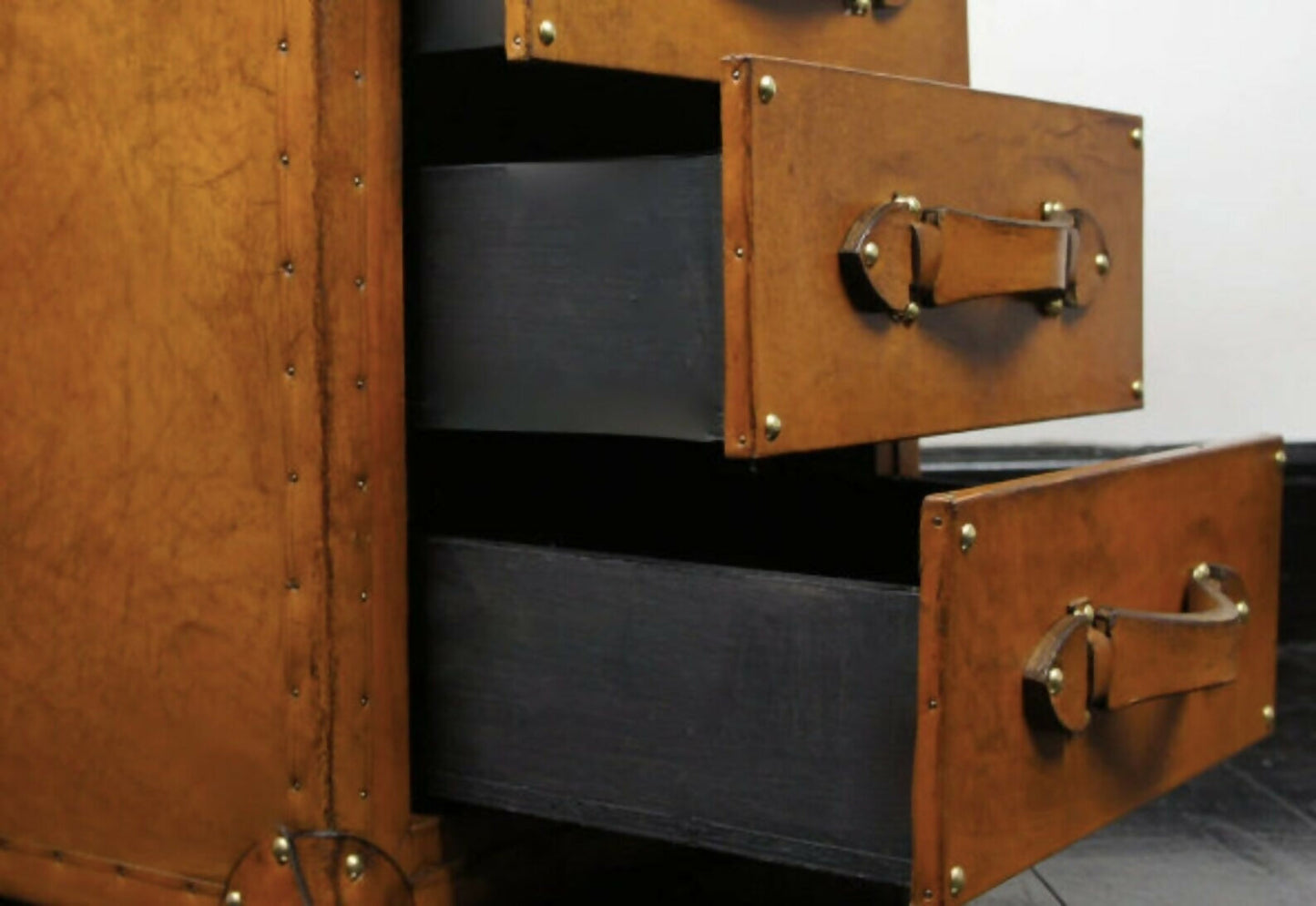 English handmade luxury leather vintage nightstands - matching pair