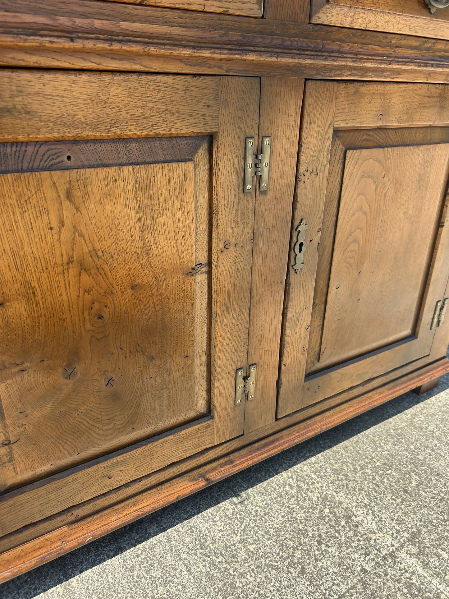 Quality English Distressed Epicormic Ipswich Oak Style Dresser Base Sideboard