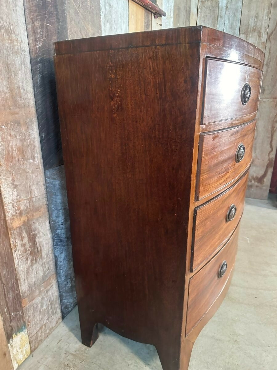 Antique Mid Victorian Bow Front Chest of Five Drawers, c 1840