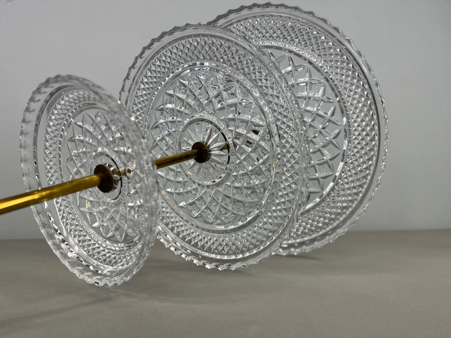 Cake Stand Vintage French Crystal Three Tier Serving Stand Brass Handle LOT 3600