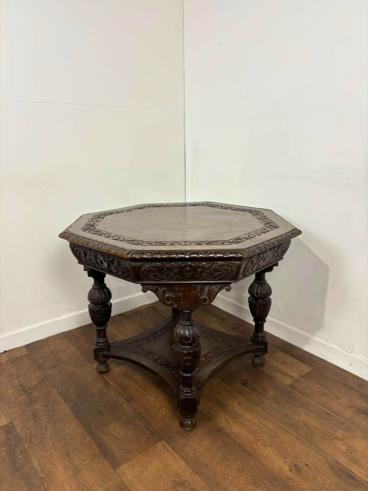 Early Victorian Heavily Carved Oak Octagonal Centre Table