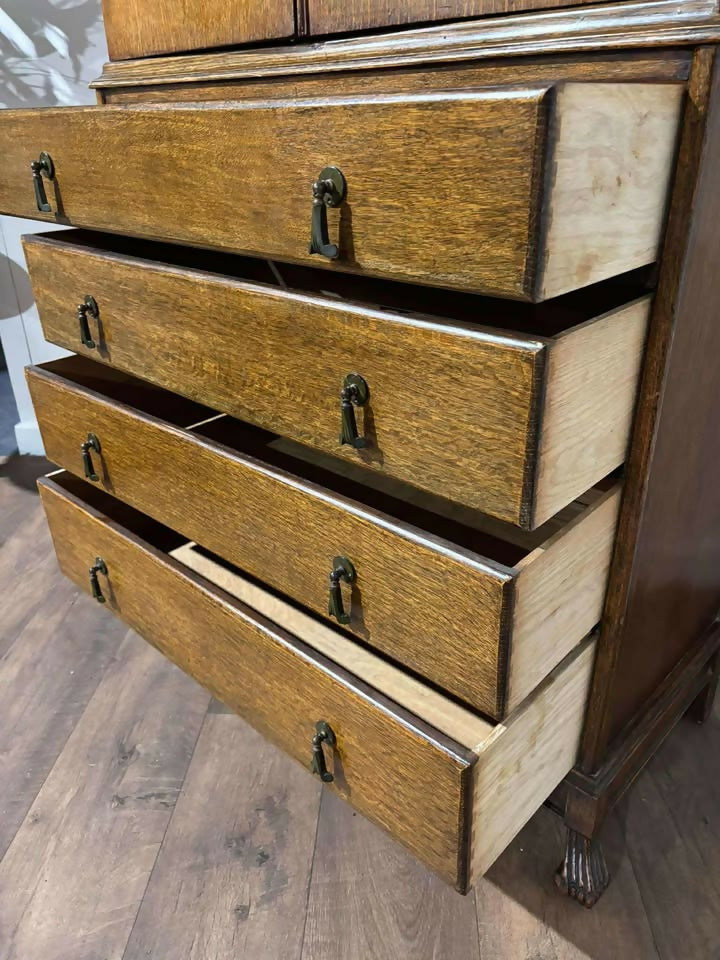 1930s Oak Inlaid Dome Top Tallboy