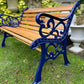 Cast Iron and Oak Garden Bench finished in Cadburys Blue