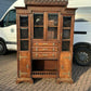 Arts & Crafts French Walnut Bookcase / Cupboard With Fitted Shelves & Drawers