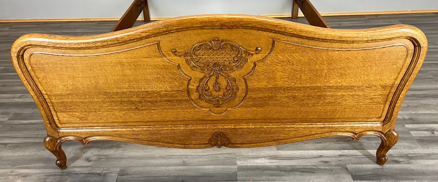 Bed Vintage French Louis XVI Oak Double Bed Frame Carved Headboard LOT 3667