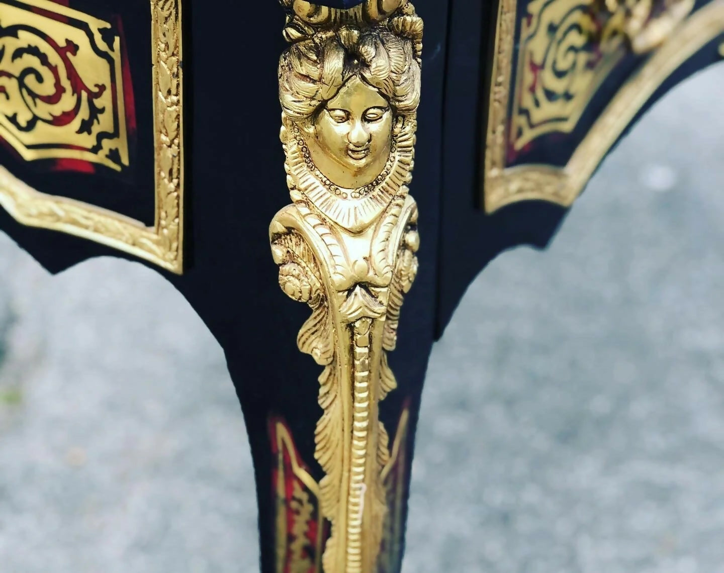 Large & Impressive French Empire Style Boulle Desk With Brass Decoration.