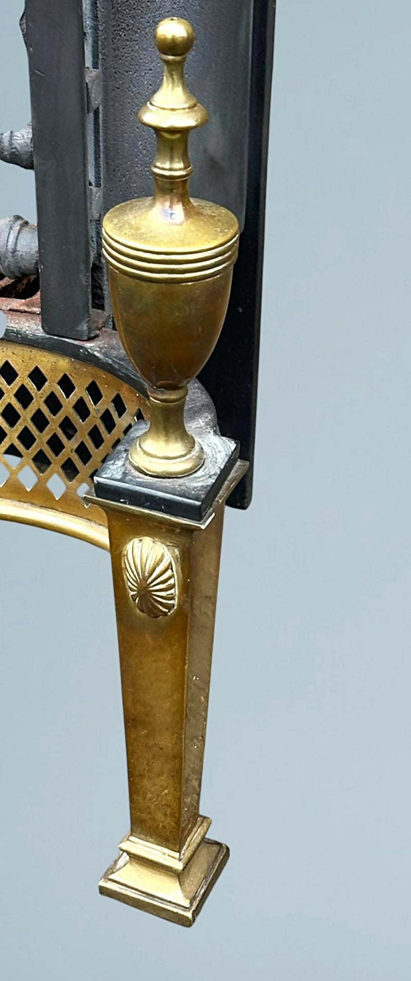 George III Style Wrought Iron and Brass Fire Basket