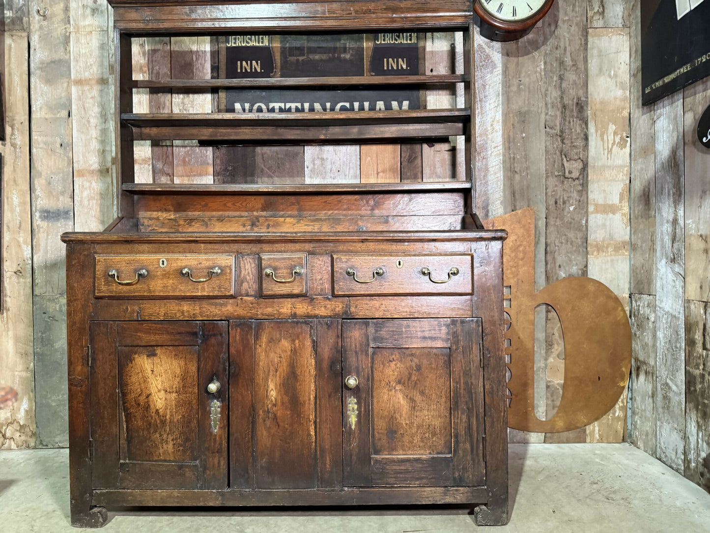 Antique Georgian Country Oak Dresser / Housekeeper Cupboard with Plate Rack, c.177