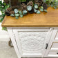 CARVED INDIAN SIDEBOARD. WHITE SIDEBOARD