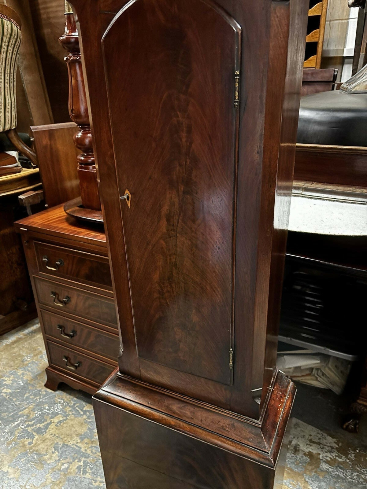 Georgian Mahogany Longcase Clock, Silvered Dial. 8 Day