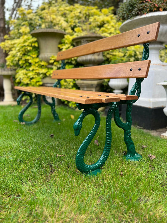 Hissing Serpent Cast Iron and Oak Garden Bench
