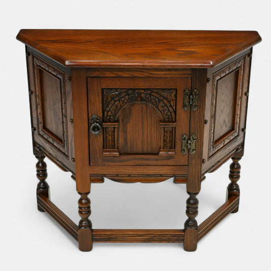 Old Charm Canted Table With Cupboard Finished In Tudor Brown FREE UK Delivery*. SBR10710/1507E