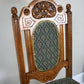 Victorian Side or Hall Chair Carved Back in Solid Oak with Green and Gold Fabric