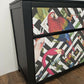 Solid Oak Vintage Sideboard Upcycled Painted Black. Animal Bird Geometric Print