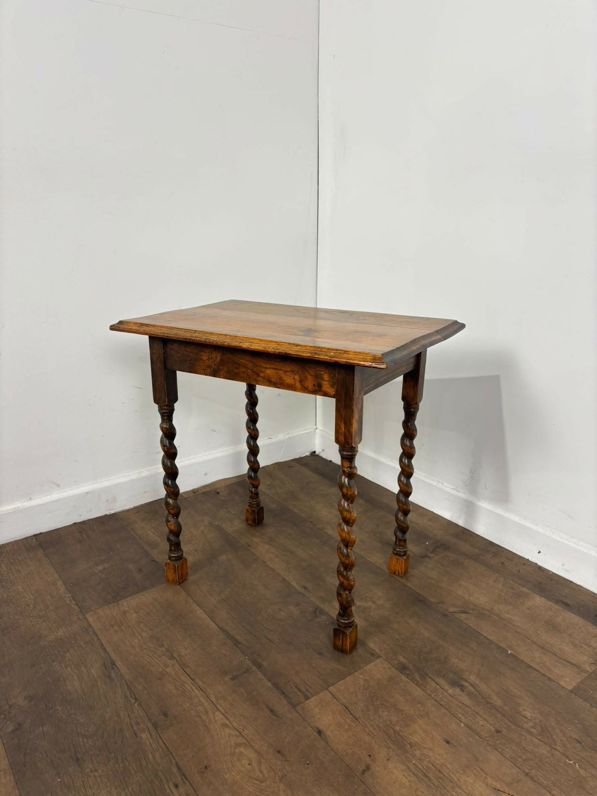 Vintage Oak Side Table With Barley Twist Legs