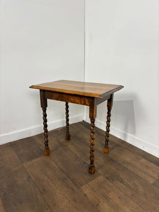 Vintage Oak Side Table With Barley Twist Legs