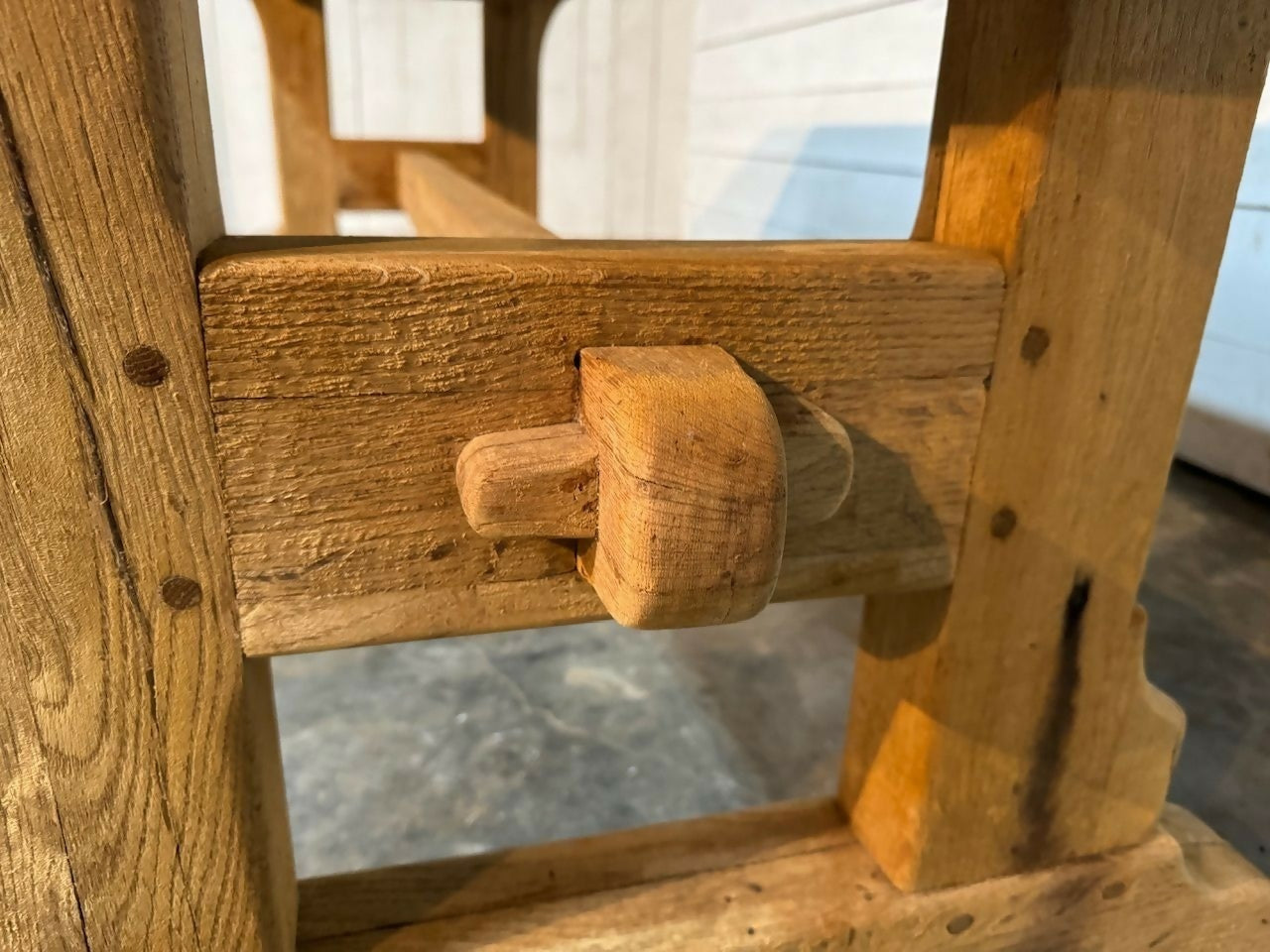 French Bleached Oak Trestle Farmhouse Dining Table