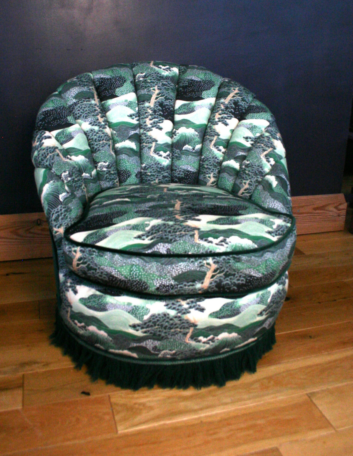 1960s Vintage Fluted Back Chair – Completely Reupholstered in Japanese-Inspired Designer Fabric