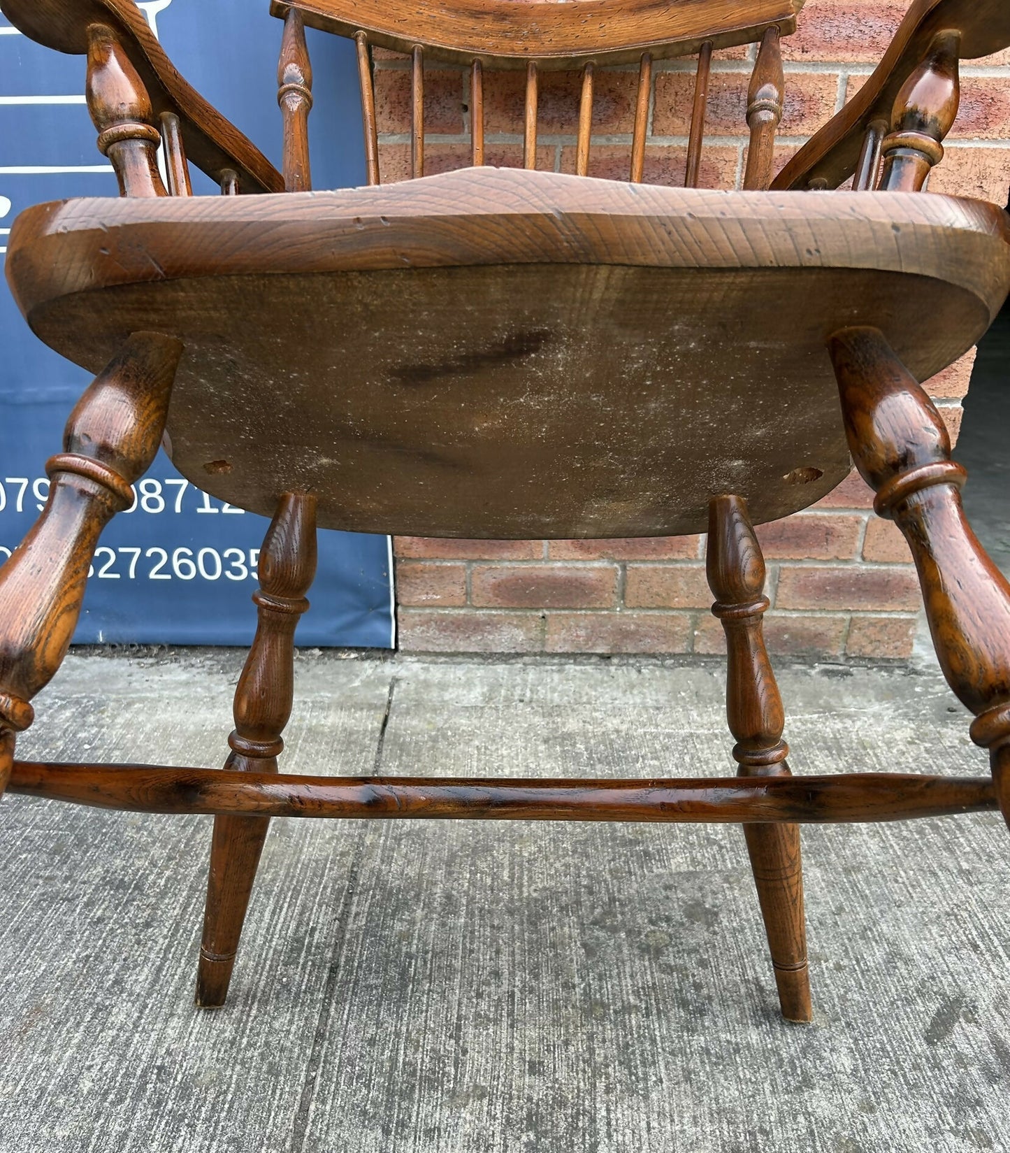 Antique Style Oak & Elm Comb Back Windsor Chair Crinoline Stretcher Armchair