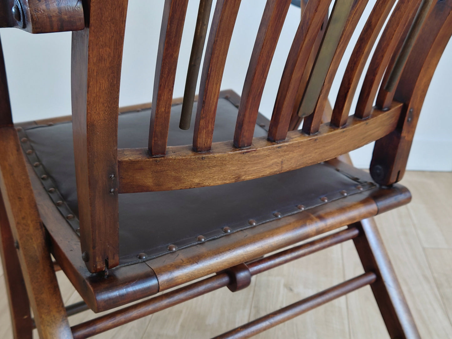 Campaign Chair With Adjustable Upholstered Headrest Circa 1890