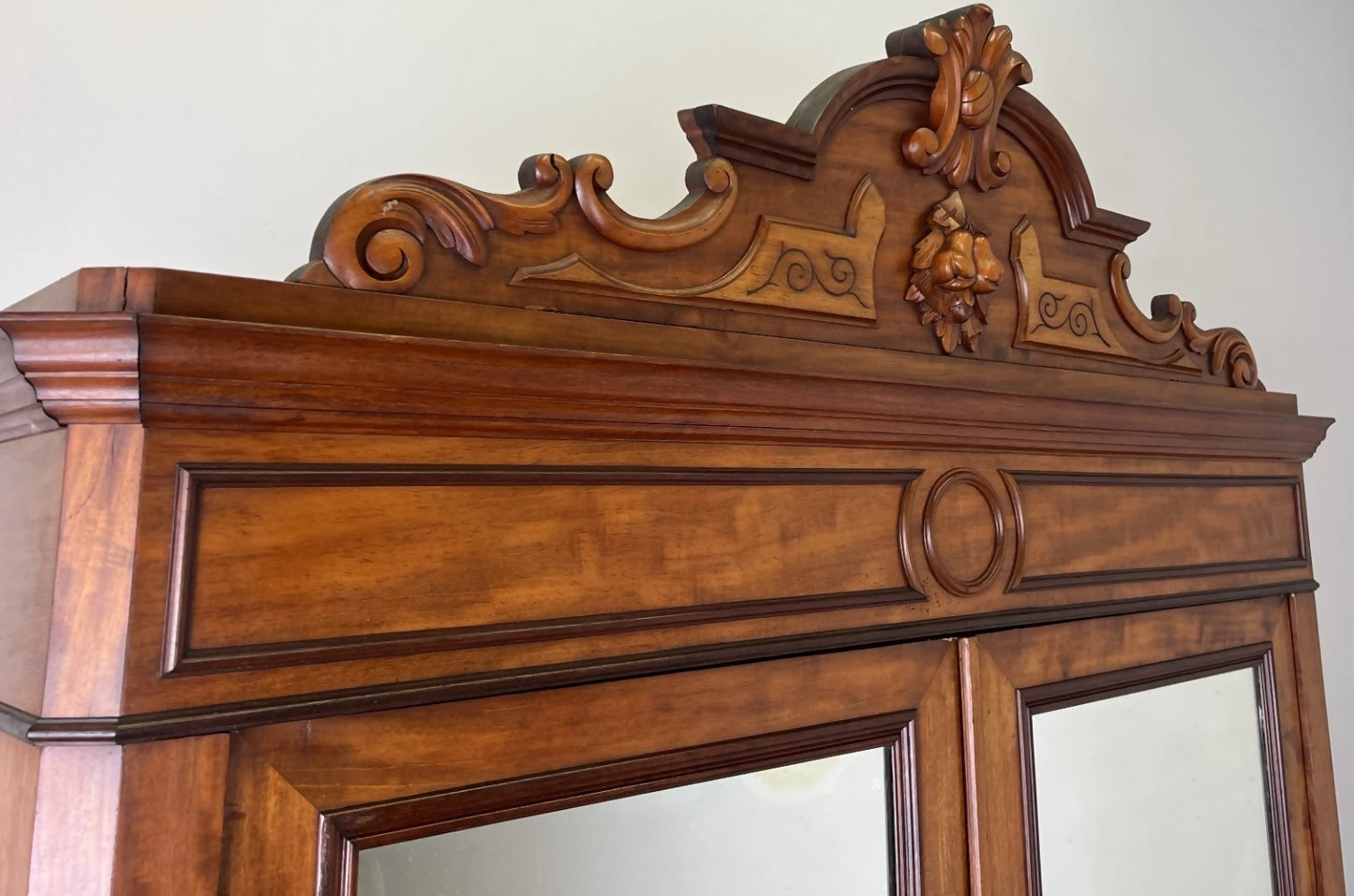 Wardrobe Antique French Mahogany Two Door Carved Mirrored Armoire LOT 6164