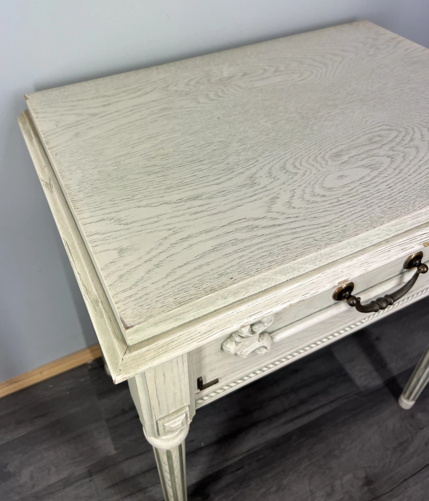 Bedside Table Vintage France Shabby Chic Painted Drawer Carved Cabinet LOT 4042