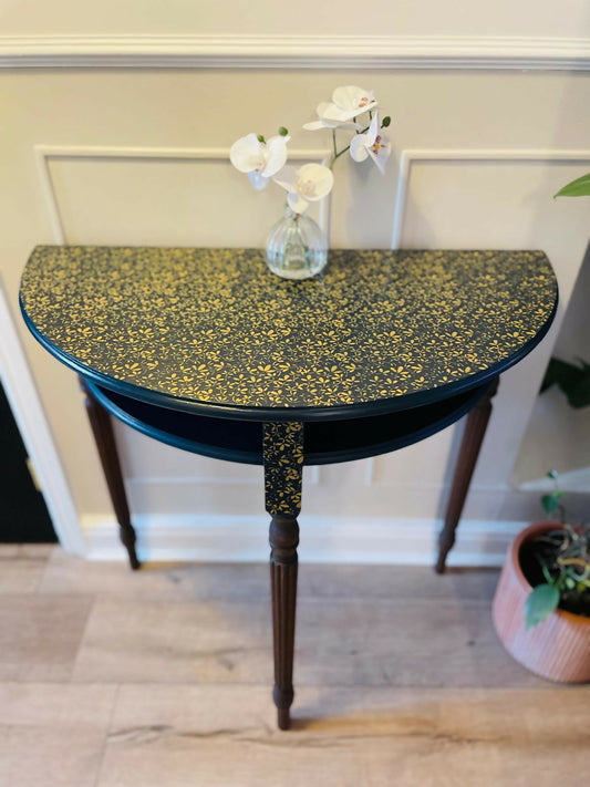 Half Moon Hall Table Upcycled/Refurbished Blue and Gold