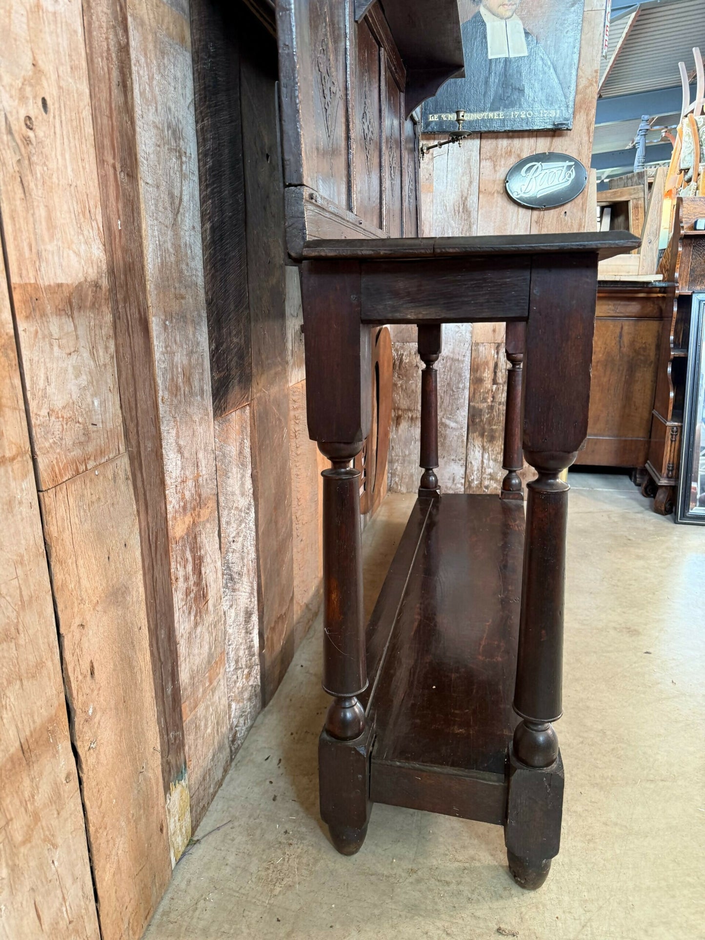 Antique Early Georgian Galleried Console Hall Two Tier Table, c1760
