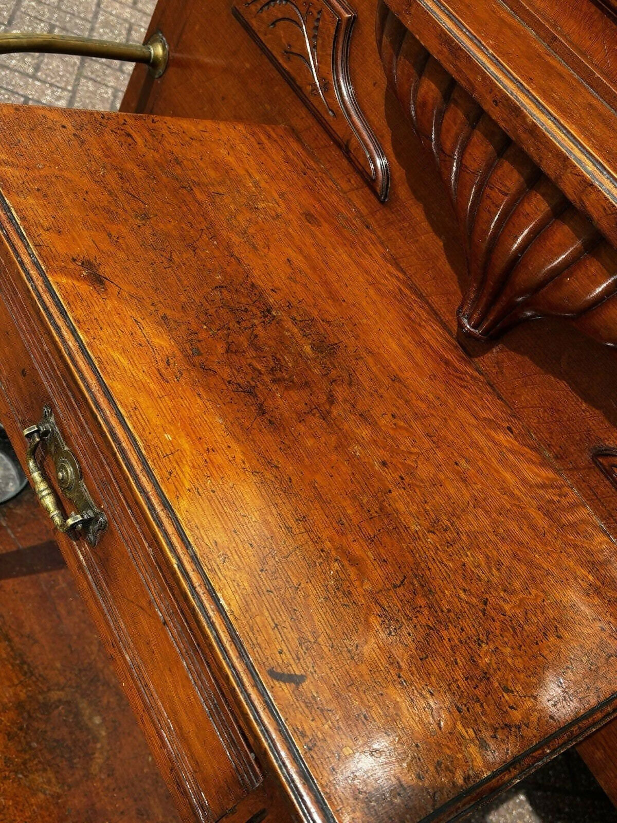 Edwardian Vintage Light Oak Hall Stand With Mirror, Drawer, Original Coat & Hat Hooks.
