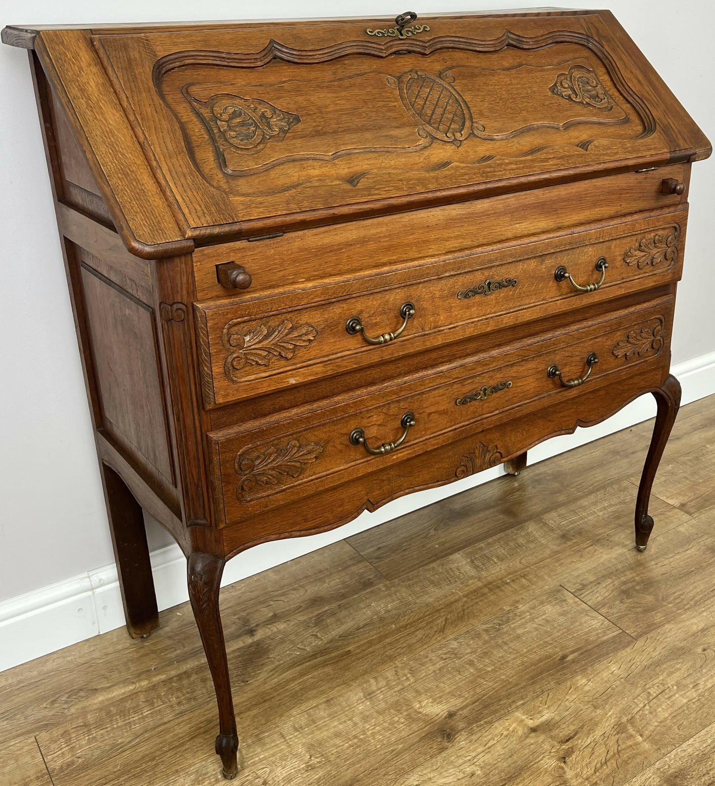 Secretaire Writing Desk Vintage French Louis Oak Rare Bureaux Cabinet LOT 6318