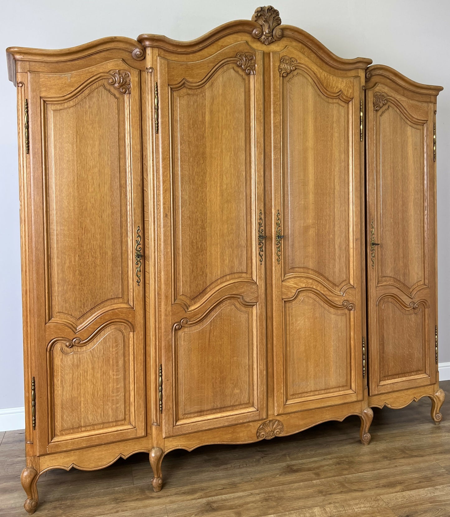 Wardrobe Vintage French Louis XVI Style Oak Four Door Carved Armoire LOT 6385
