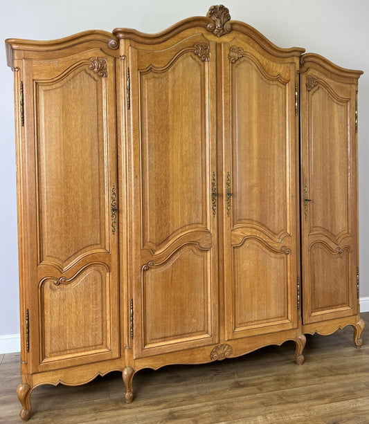 Wardrobe Vintage French Louis XVI Style Oak Four Door Carved Armoire LOT 6385