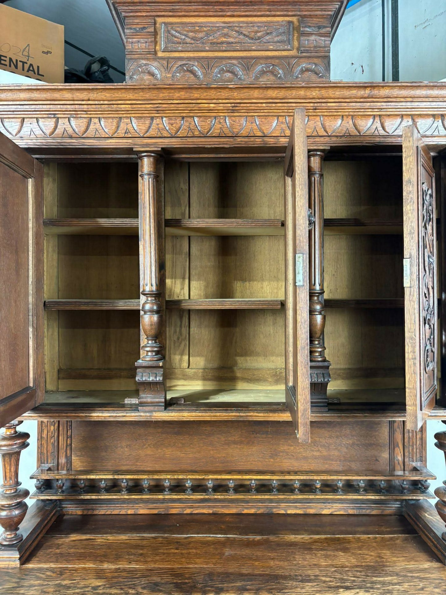 19th Century French Renaissance Style Carved Oak Buffet Sideboard / Cabinet