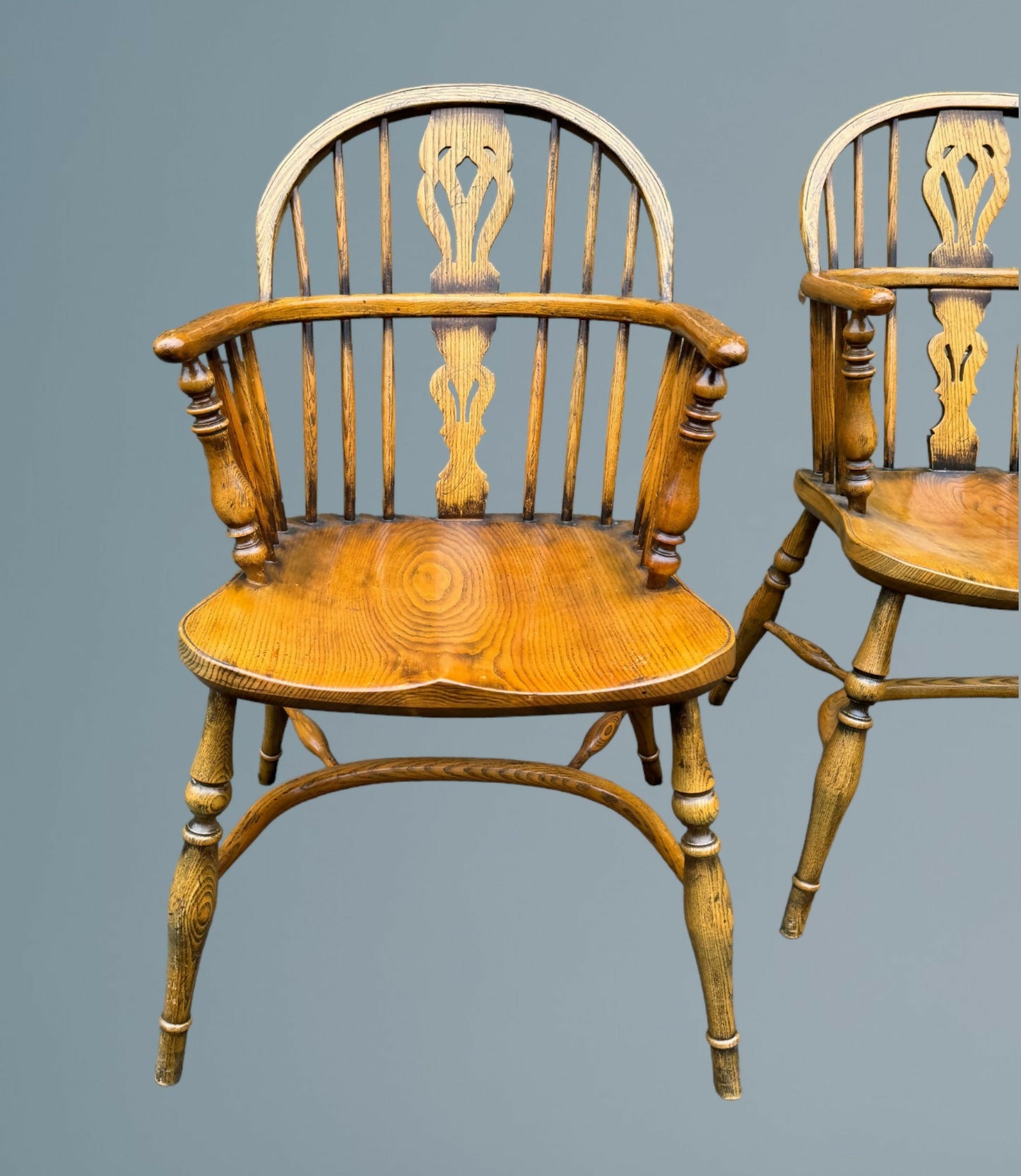 A Good Quality Pair of Ash Low Back Windsor Armchairs