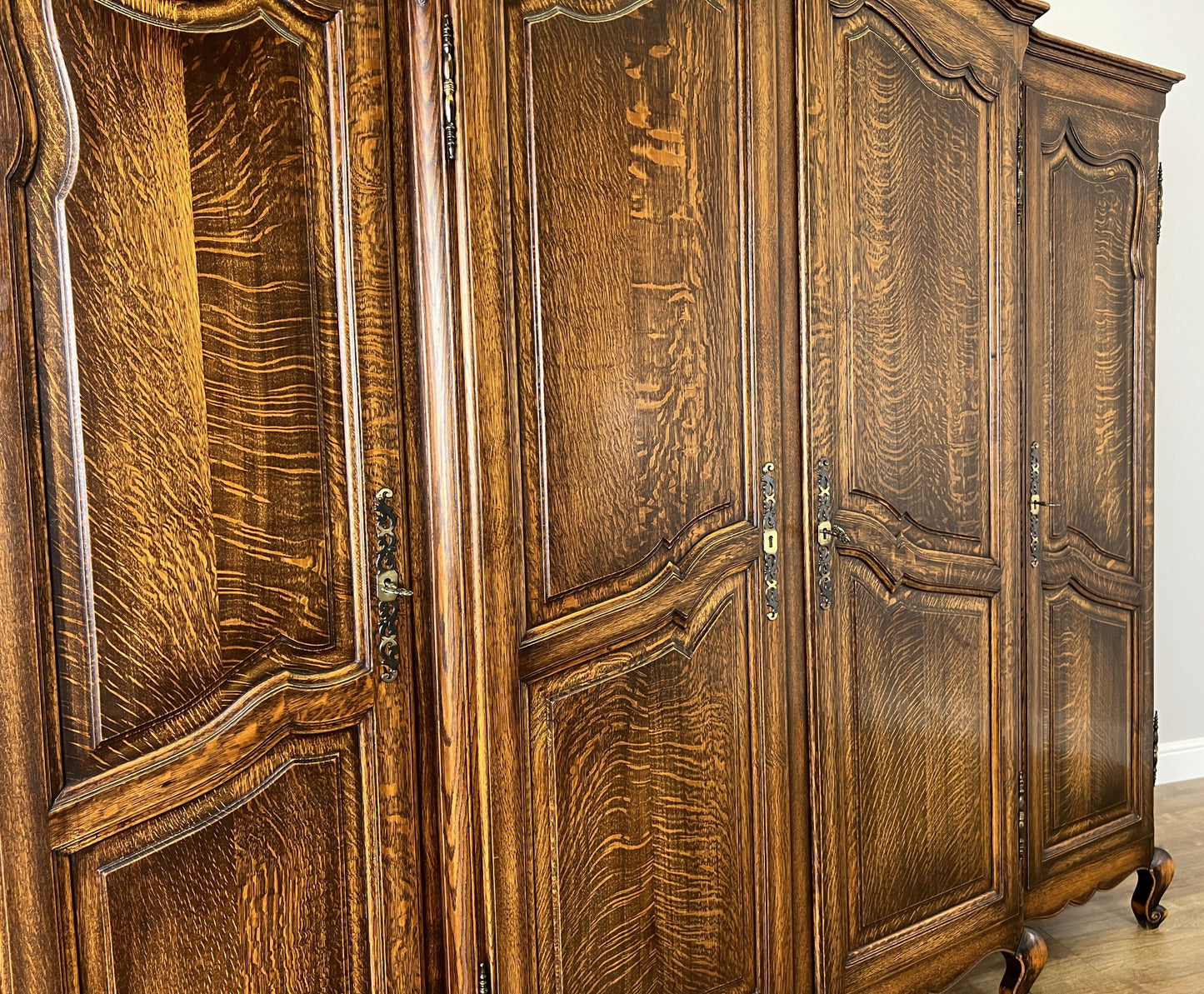 Wardrobe Vintage French Louis XVI Style Four Door Oak Carved Armoire LOT 6454