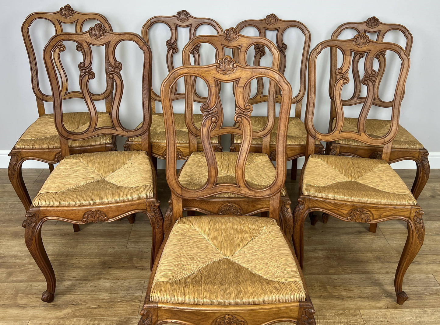 Dining Chairs Vintage French Louis Style Oak Set of 8 Upholstered Seats LOT 6345