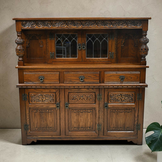 Old Charm Gothic Court Cupboard Buffett Sideboard Light Oak FREE UK Delivery.