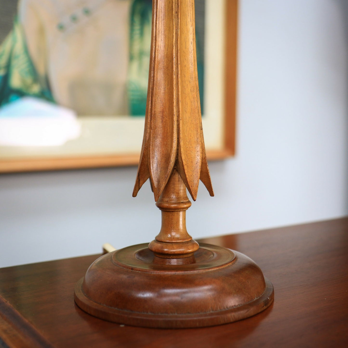 A Pair of Wooden Carved Walnut Table lamps