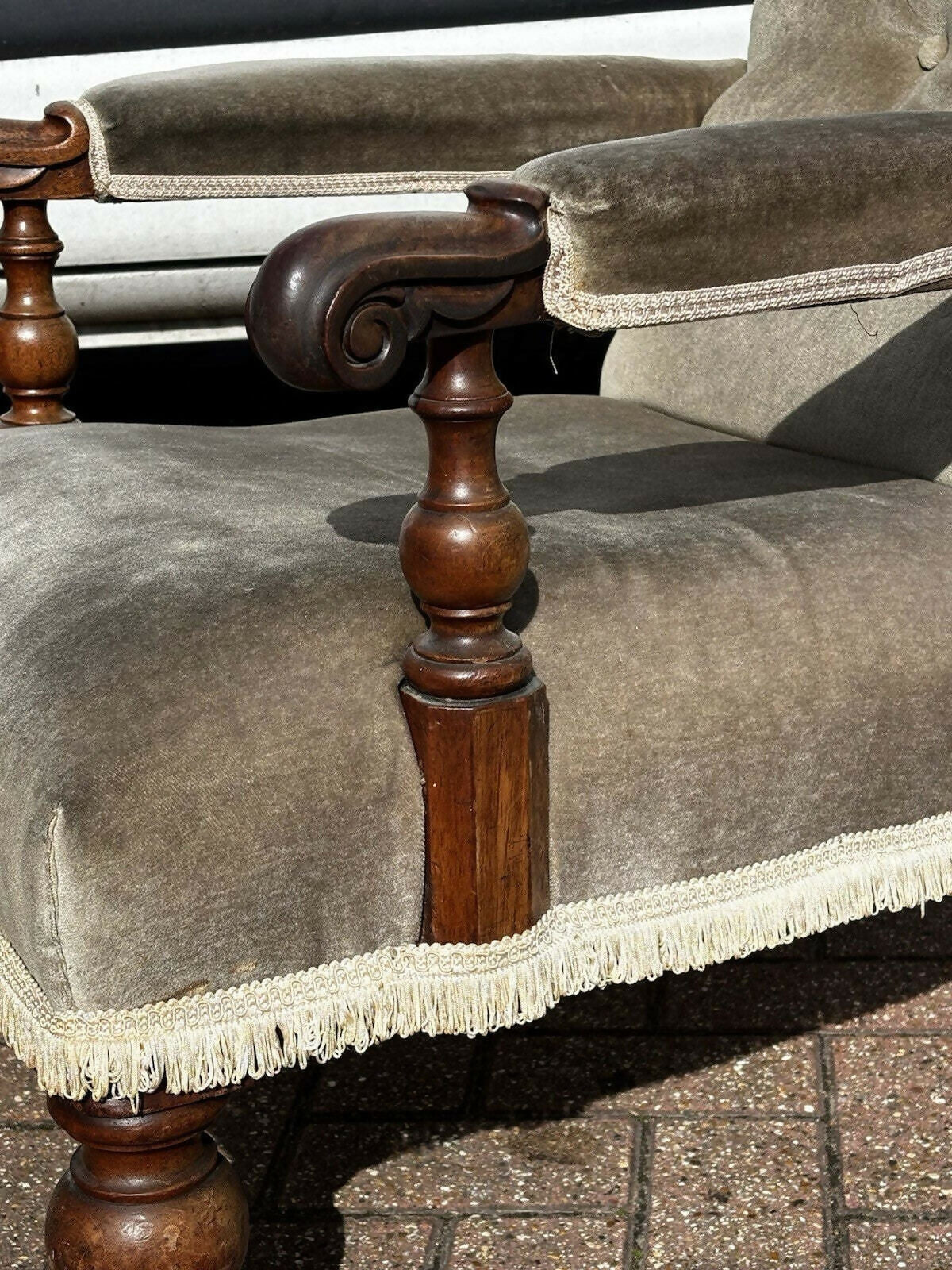 William IV Library Vintage Armchair With Mahogany Frame, On Brass Castors.