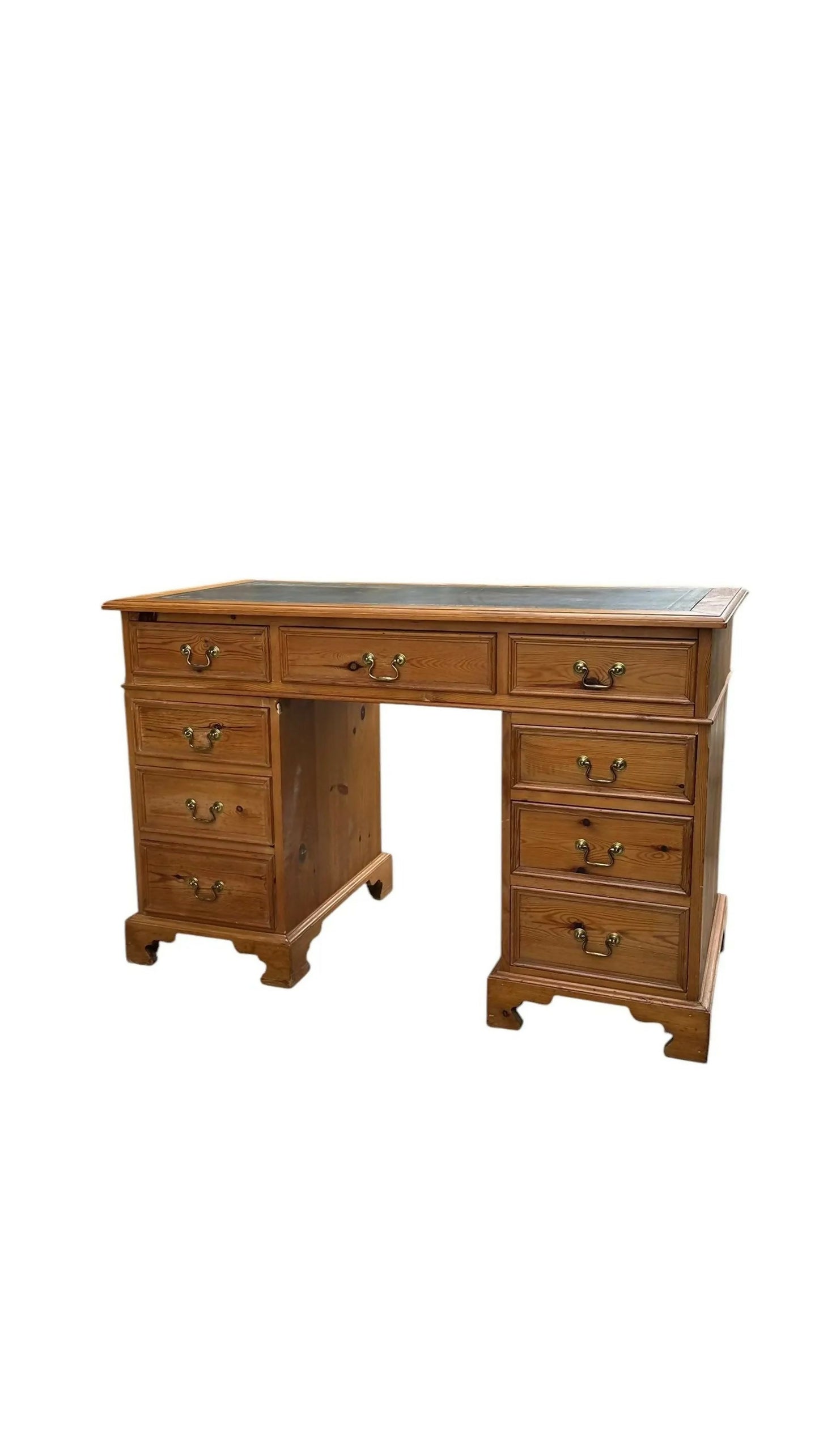 Vintage rustic Pine writing office pedestal desk